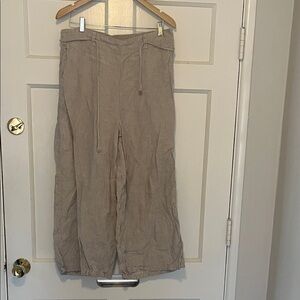 Casual linen Tan Wide-Leg Pants